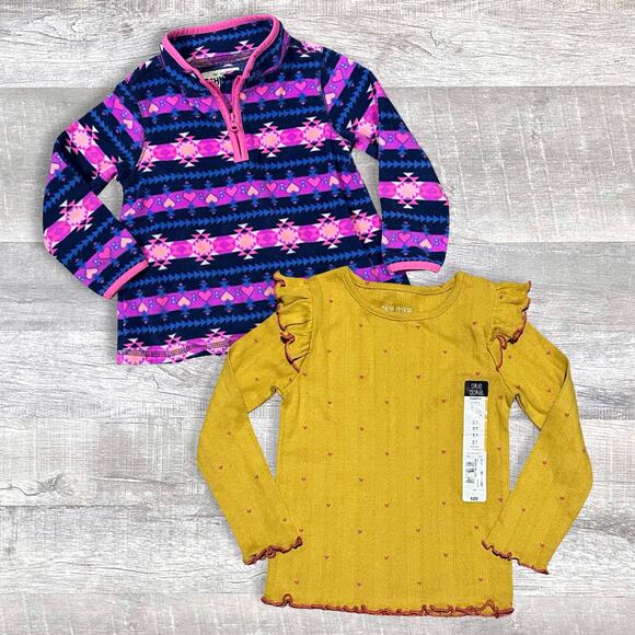 Girls Winter Top Bundle Sz 3T Long Sleeve Ruffle Shirt & 1/4 Zip Fleece - Picture 1 of 6